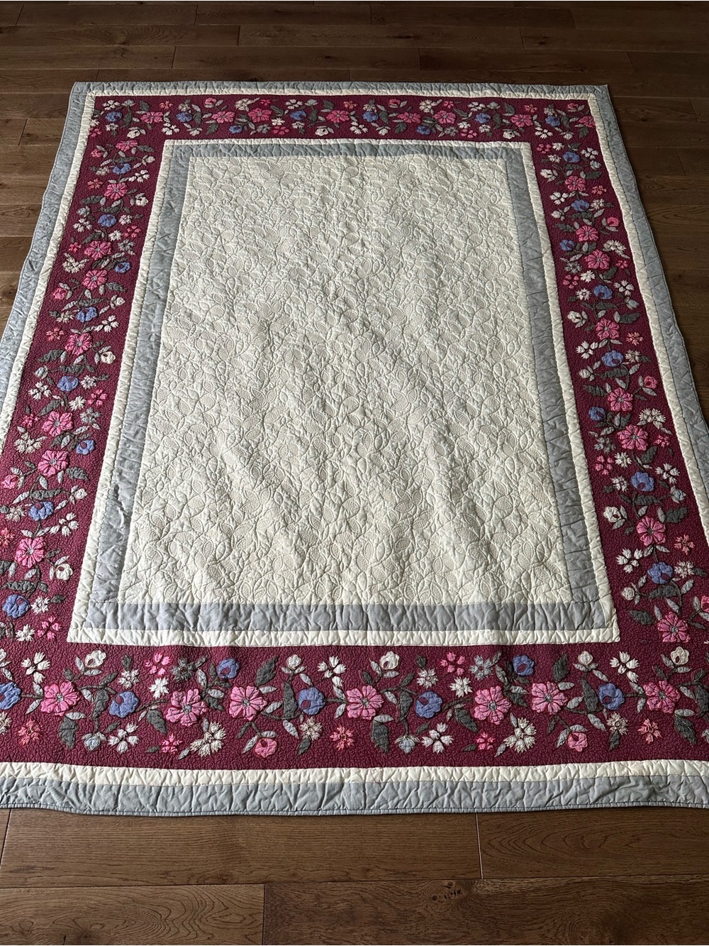 L.L.Bean Twin 100% Cotton Quilt Floral Embroidered